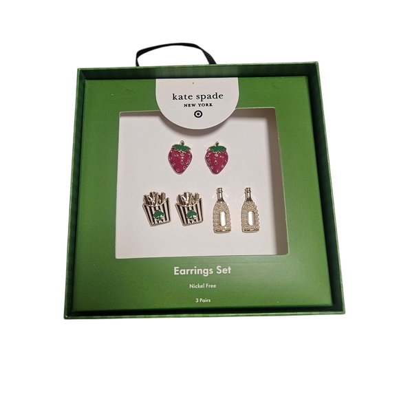 Kate Spade x Target Collab Earrings Set - Strawberry, Popcorn, Champagne -NIB !! - Picture 1 of 3